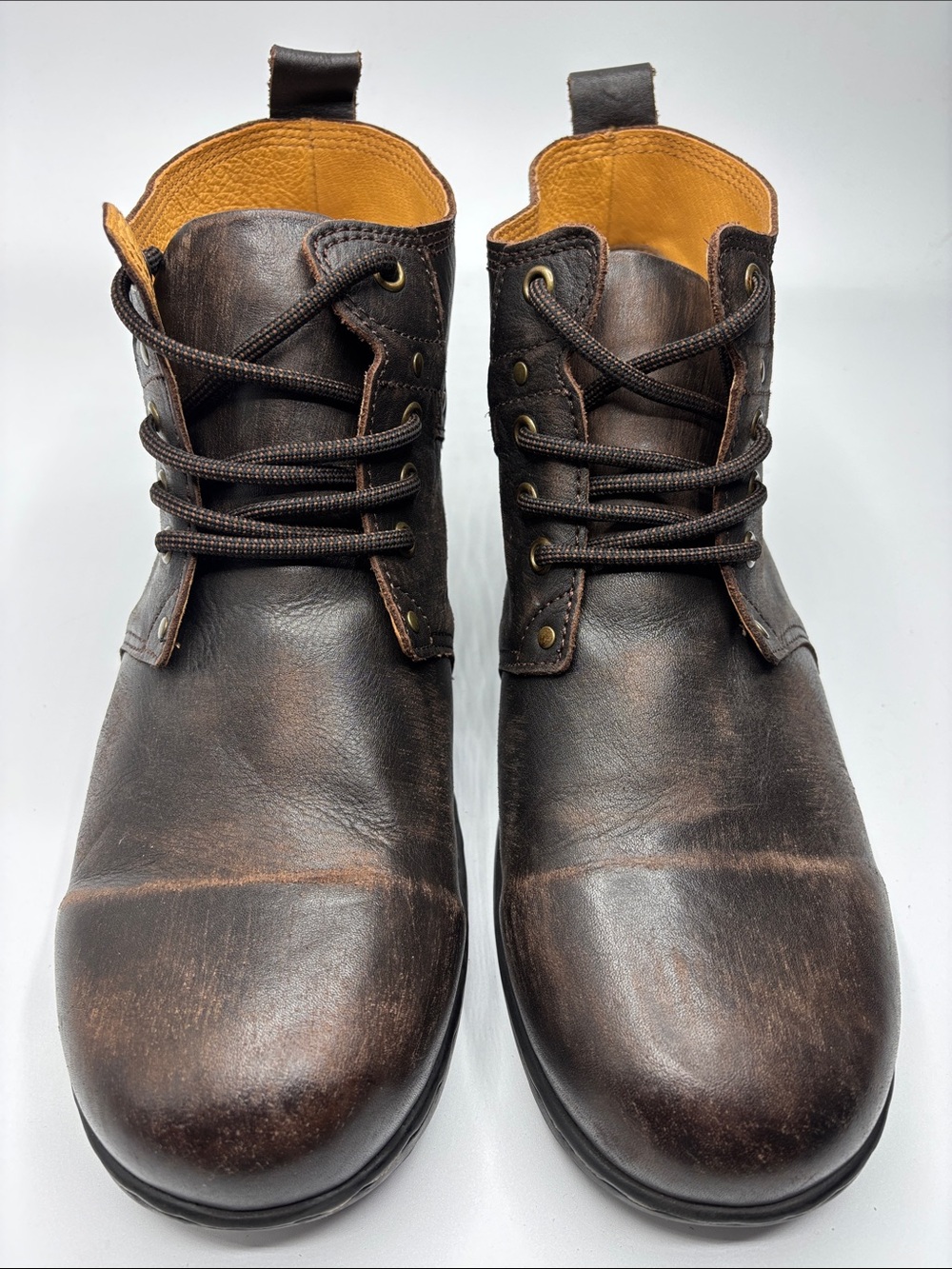 OSSTONE Moto Boots 6015-2 Lace Distressed Leather Chukka Boots Casual Sz 11.5